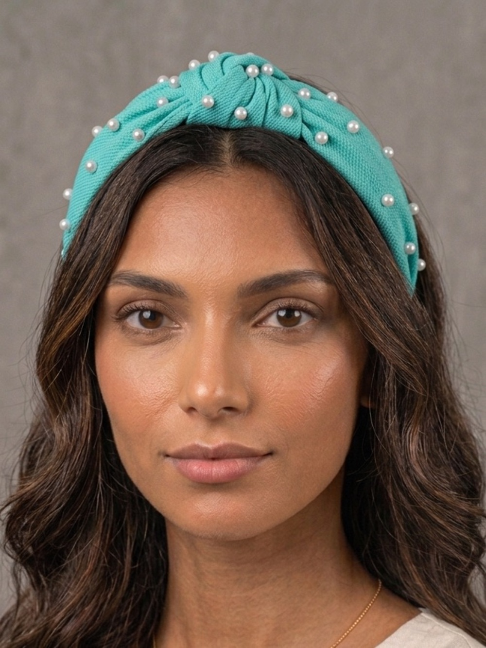 Fashion Turquoise Pearl-Embellished Knotted Headband